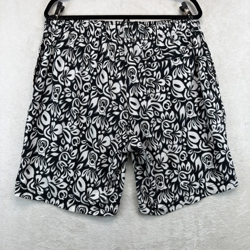 Coolibar Mens Swim Trunks Large UPF 50+ Black White Board Shorts Mesh Lined